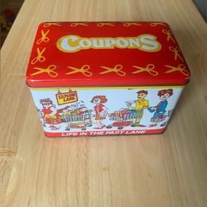 Vintage 1980s Life In The Fast Lane Tin Metal COUPON Storage Organizer 5.5” x 4”